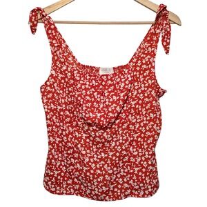 Sienna Sky Sheer Red Floral Smocked Milkmaid Tank Top Feminine Summer Womens M